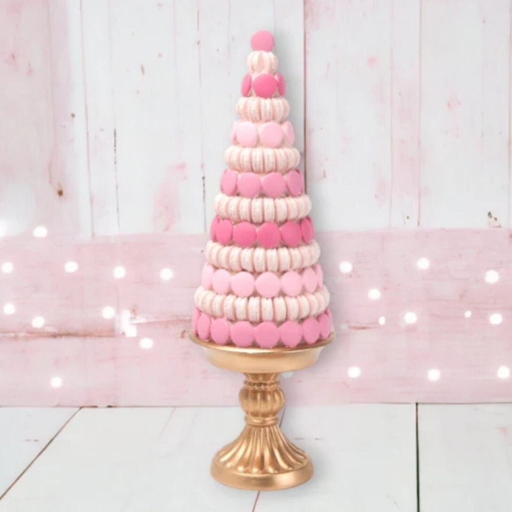 Whimsical Pastel Pink Macaroon Tree on Gold Pedestal‎ Valentine's Easter Decor